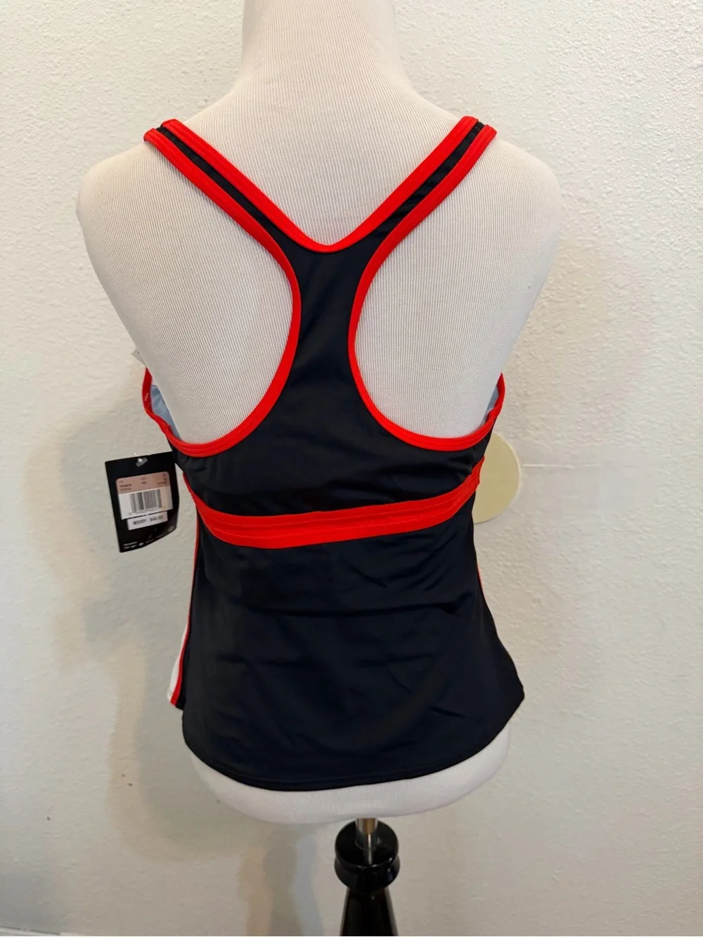 Nike Black Red White Tankini Swim Top with Yellow Swoosh New